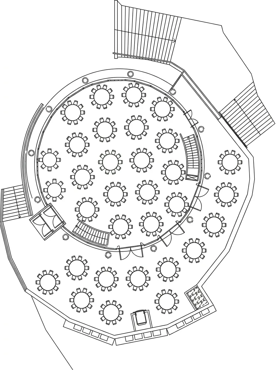 Planta arquitectónica del edificio Esferic con disposición de mesas