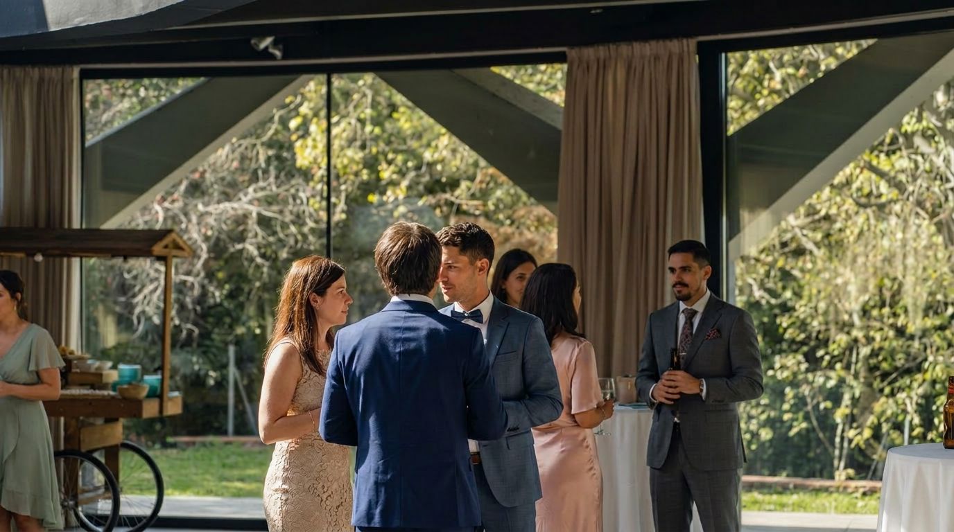Invitados de boda charlando durante el cóctel