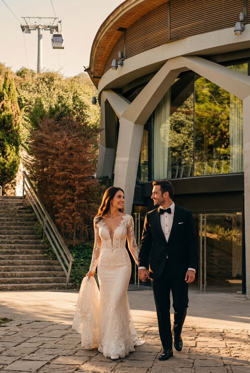 Novios paseando por los jardines de Montjuïc